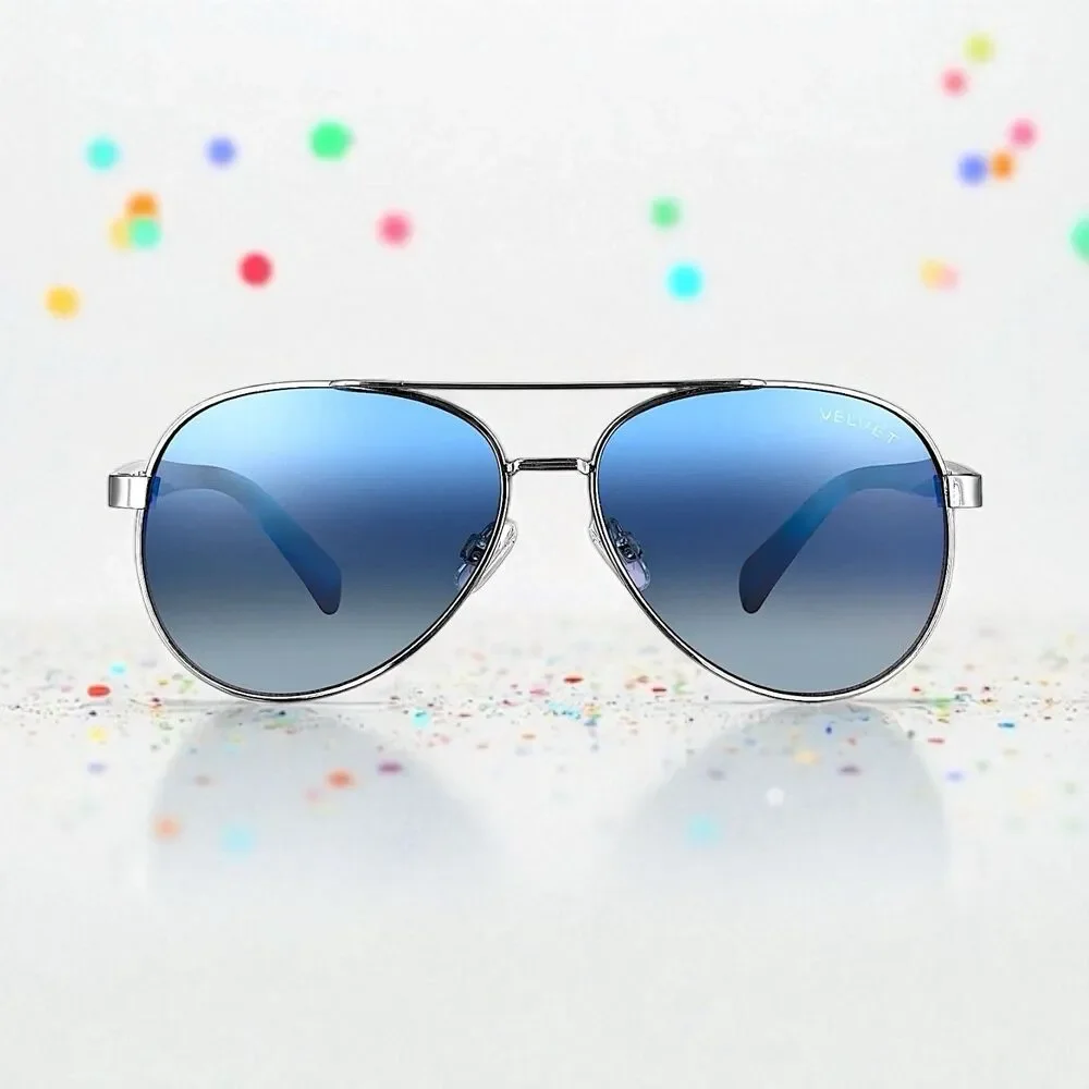 Velvet Eyewear Bonnie Aviator Sunglasses in Silver Flash w/microfiber pouch